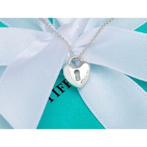 Tiffany & Co. Heart Lock Necklace Small Keyhole Heart Pendant Silver 16" Chain